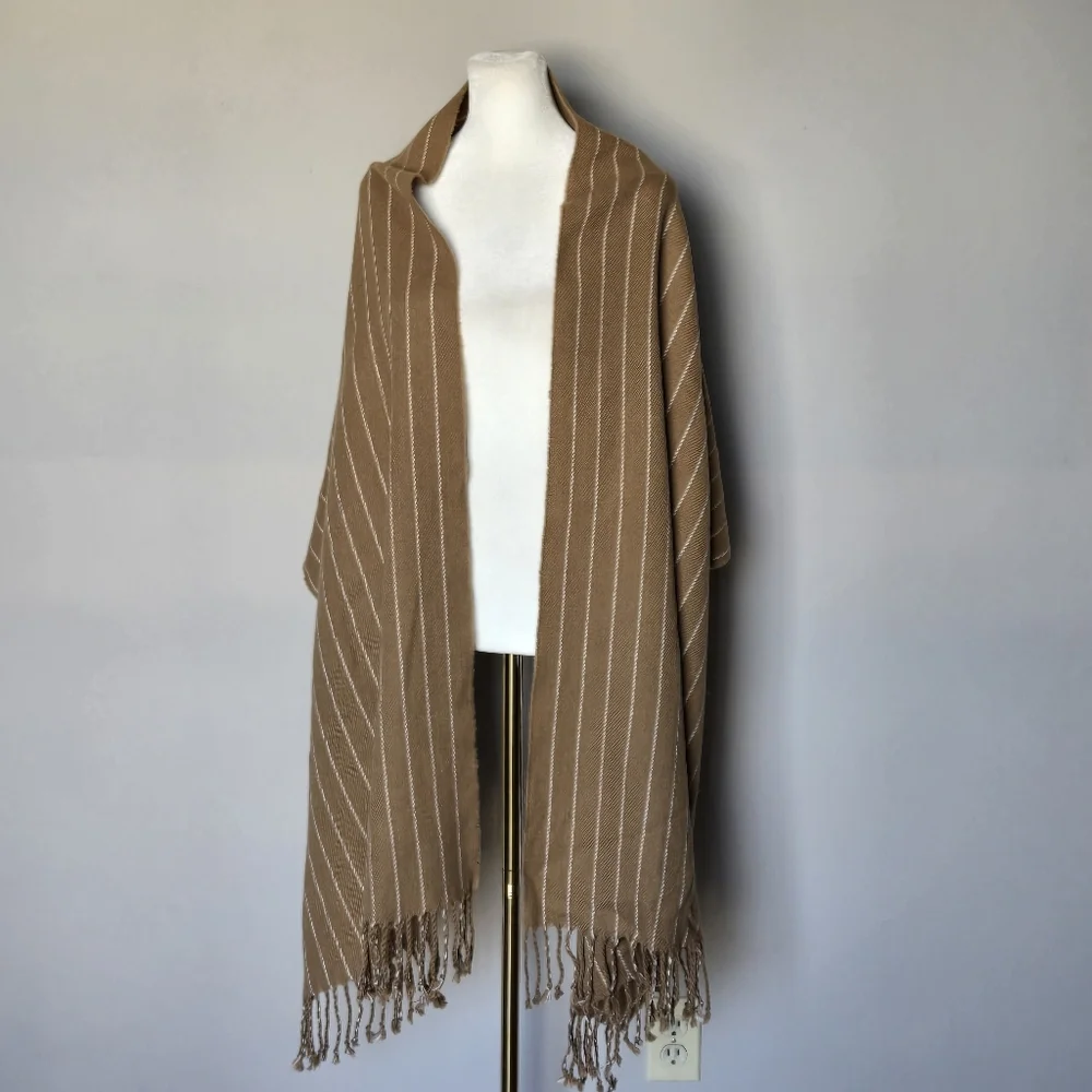 Abercrombie & Fitch Tan Super Soft Striped Boho Fringe Cozy Scarf Wrap